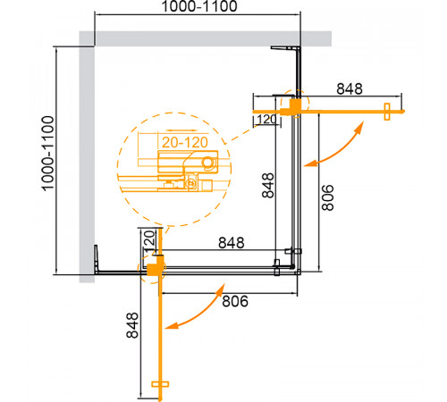 Душевой уголок Cezares Slider 110x110 SLIDER-A-2-100/110-BR-Cr профиль Хром стекло бронзовое