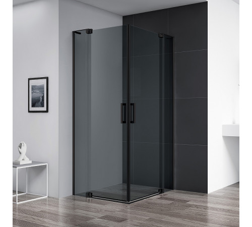 Душевой уголок Cezares Slider 80x80 SLIDER-A-2-70/80-GRIGIO-NERO профиль Черный матовый стекло серое