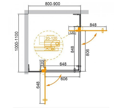 Душевой уголок Cezares Slider 90x110 SLIDER-AH-2-80/90-100/110-GRIGIO-Cr профиль Хром стекло тонированное