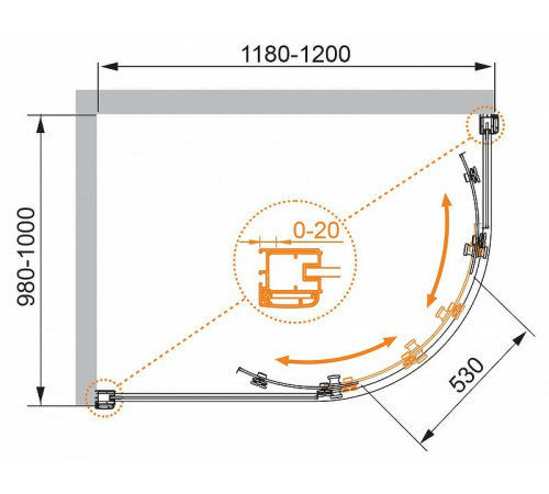 Душевой уголок Cezares Anima 120x100 L ANIMA-W-RH-2-120/100-P-Cr-L профиль Хром стекло рифленое