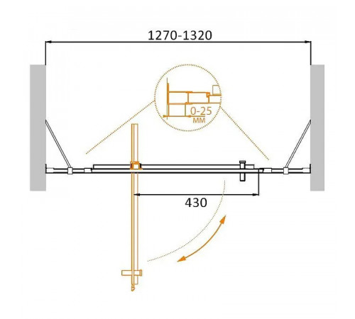 Душевая дверь Cezares Molveno 130 MOLVENO-BA-12-70+60-C-Cr-IV профиль Хром стекло прозрачное