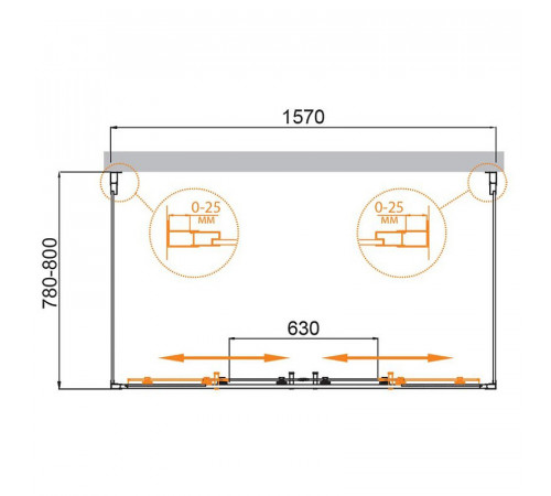 Душевой уголок Cezares Molveno 160x80 MOLVENO-AH-22-160/80-C-Cr-IV профиль Хром стекло прозрачное