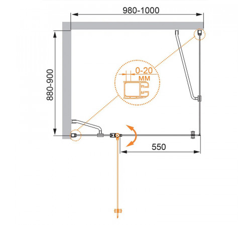 Душевой уголок Cezares Elena 100x90 L ELENA-W-AH-1-100/90-P-Cr-L профиль Хром стекло текстурное