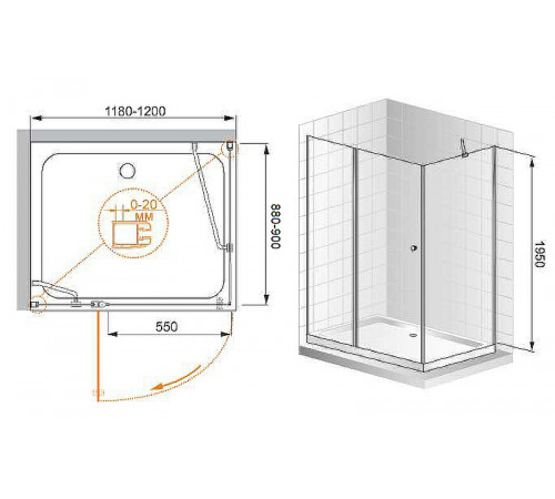 Душевой уголок Cezares Elena 120x90 L ELENA-W-AH-1-120/90-P-Cr-L профиль Хром стекло рифленое