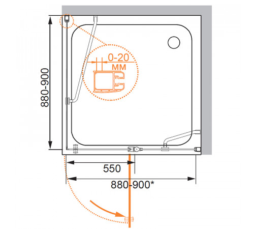 Душевой уголок Cezares Elena 90x90 L ELENA-W-A-12-90-P-Cr-L профиль Хром стекло текстурное