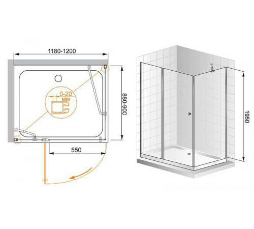 Душевой уголок Cezares Elena 120x90 ELENA-W-AH-1-120/90-C-Cr профиль Хром стекло прозрачное