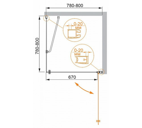 Душевой уголок Cezares Elena 80x80 R ELENA-W-A-1-80-P-Cr-R профиль Хром стекло рифленое