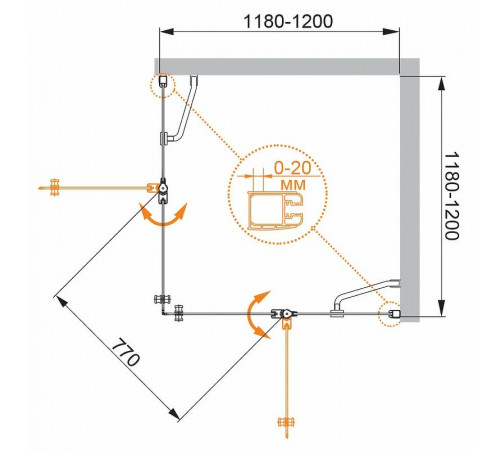 Душевой уголок Cezares Elena 120x120 ELENA-W-A-22-120-C-Cr профиль Хром стекло прозрачное