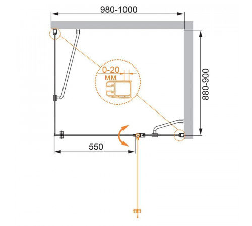 Душевой уголок Cezares Elena 100x90 R ELENA-W-AH-1-100/90-P-Cr-R профиль Хром стекло текстурное