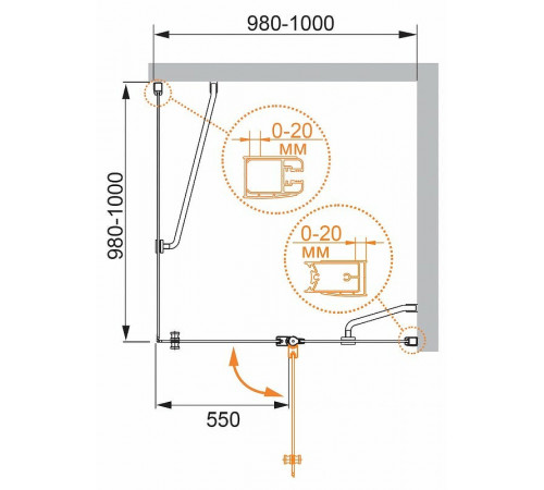 Душевой уголок Cezares Elena 100x100 R ELENA-W-A-12-100-P-Cr-R профиль Хром стекло рифленое