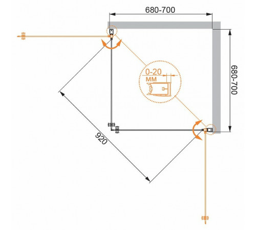 Душевой уголок Cezares Elena 70x70 ELENA-W-A-2-70-P-Cr профиль Хром стекло рифленое