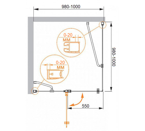 Душевой уголок Cezares Elena 100x100 L ELENA-W-A-12-100-P-Cr-L профиль Хром стекло рифленое