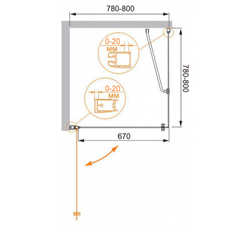 Душевой уголок Cezares Elena 80x80 L ELENA-W-A-1-80-P-Cr-L профиль Хром стекло рифленое