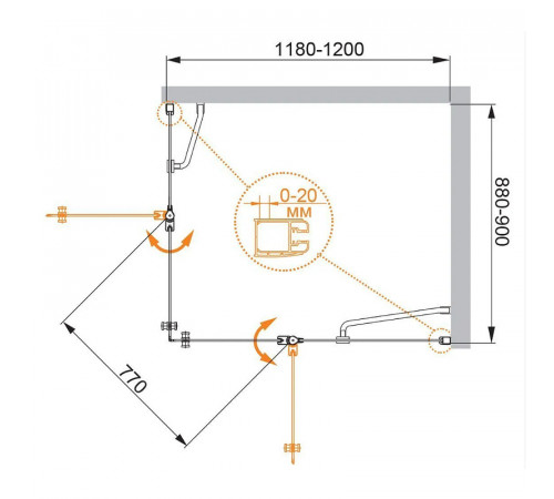 Душевой уголок Cezares Elena 120x90 R ELENA-W-AH-2-120/90-P-Cr-R профиль Хром стекло текстурное