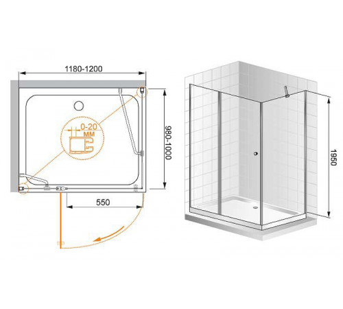 Душевой уголок Cezares Elena 120x100 ELENA-W-AH-1-120/100-C-Cr профиль Хром стекло прозрачное