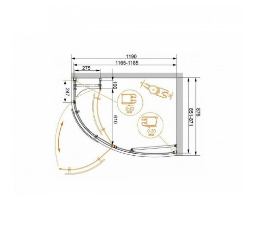 Душевой уголок Cezares Elena 120x90 L ELENA-W-RH-1-120/90-C-Cr-L профиль Хром стекло прозрачное