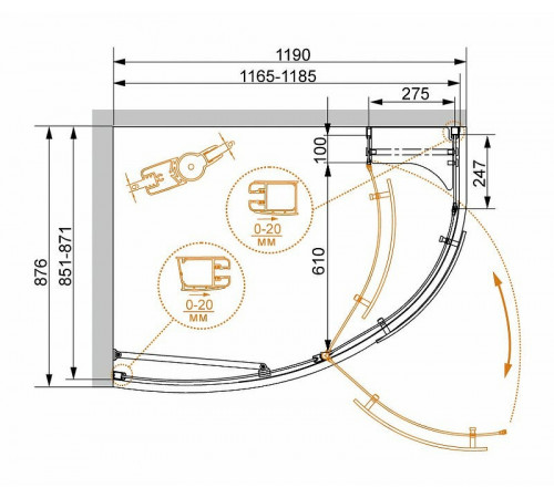 Душевой уголок Cezares Elena 120x90 R ELENA-W-RH-1-120/90-C-Cr-R профиль Хром стекло прозрачное