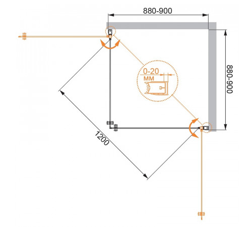 Душевой уголок Cezares Elena 90x90 ELENA-W-A-2-90-P-Cr профиль Хром стекло текстурное