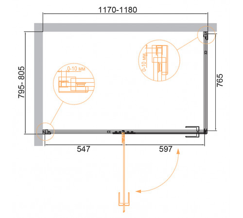 Душевой уголок Cezares Bellagio 120x80 BELLAGIO-AH-1-120/80-C-BORO профиль Золото брашированное стекло прозрачное