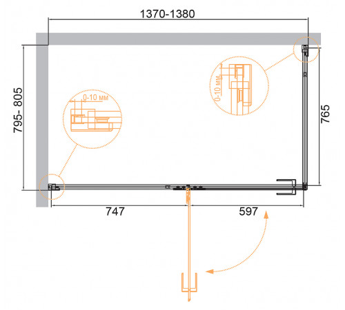 Душевой уголок Cezares Bellagio 140x80 BELLAGIO-AH-1-140/80-C-BORO профиль Золото брашированное стекло прозрачное