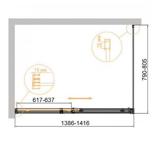 Душевой уголок Cezares Duet Soft-М 140x80 DUET SOFT-M-AH-1-140/80-C-Cr профиль Хром стекло прозрачное