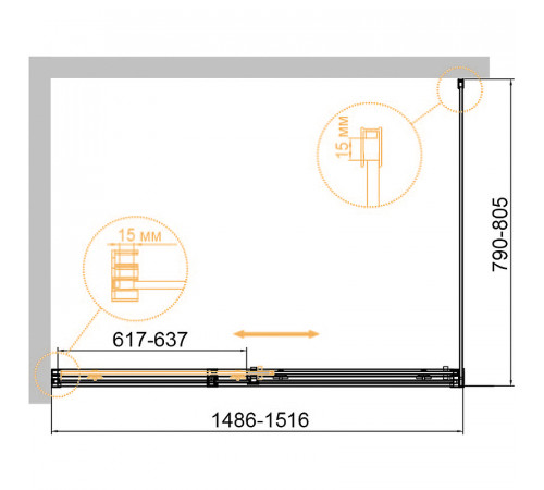 Душевой уголок Cezares Duet Soft-М 150x80 DUET SOFT-M-AH-1-150/80-C-Cr профиль Хром стекло прозрачное