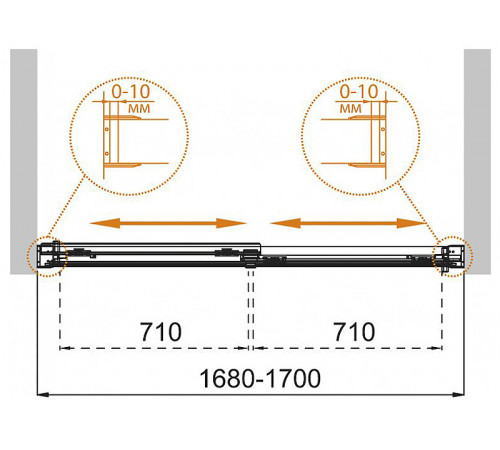 Шторка на ванну Cezares Tandem Soft 170 TANDEM-SOFT-VF-2-170/145-C-Cr-IV профиль Хром стекло прозрачное