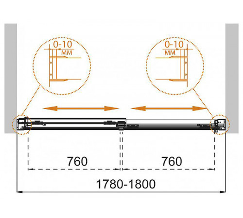 Шторка на ванну Cezares Tandem Soft 180 TANDEM-SOFT-VF-2-180/145-C-Cr-IV профиль Хром стекло прозрачное