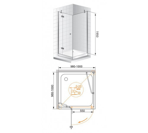 Душевой уголок Cezares Verona A-1 100x100 VERONA-W-A-1-100-P-Cr-L профиль Хром стекло рифленое