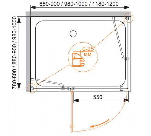 Душевой уголок Cezares Verona 120x90 L VERONA-W-AH-1-120/90-P-Cr-L профиль Хром стекло рифленое