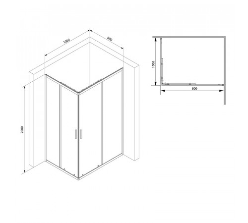 Душевой уголок AM.PM Gem S 100х80 W93G-404-100280-BT профиль Черный матовый стекло прозрачное