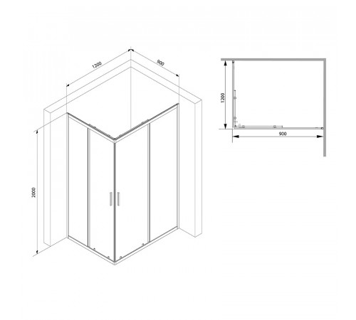 Душевой уголок AM.PM Gem S 120х90 W93G-404-120290-BT профиль Черный матовый стекло прозрачное