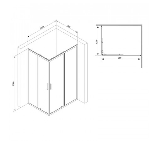 Душевой уголок AM.PM Gem S 120х80 W93G-404-120280-BT профиль Черный матовый стекло прозрачное