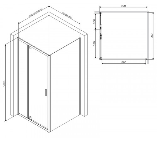 Душевой уголок AM.PM Gem 90х90 W90G-404-090MT профиль Серебро матовое стекло прозрачное