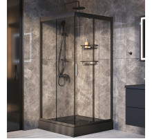 Комплект душевого уголка с душевой системой и аксессуарами AM.PM Gem 90x90 WK90EO профиль Черный матовый стекло прозрачное
