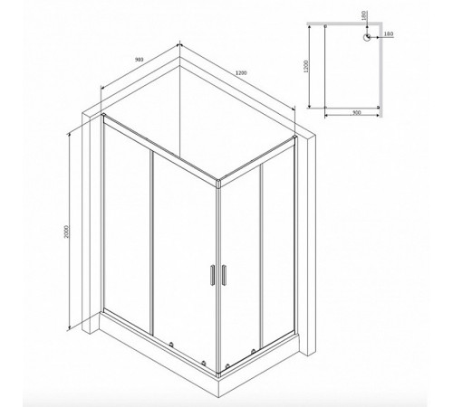 Душевой уголок AM.PM Gem 120х90 W90G-404-120290-BT профиль Черный матовый стекло прозрачное