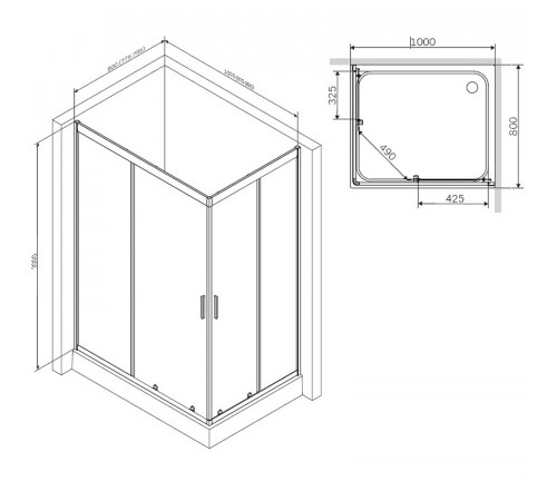 Душевой уголок AM.PM Gem 100х80 W90G-404-100280-BT профиль Черный матовый стекло прозрачное