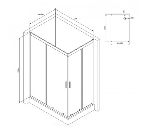 Душевой уголок AM.PM Gem 120x80 W90G-404-120280-MT профиль Хром матовый стекло прозрачное