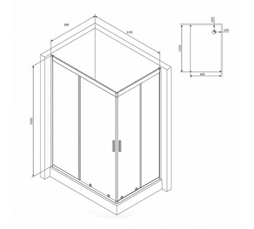 Душевой уголок AM.PM Gem 120х80 W90G-404-120280-BT профиль Черный матовый стекло прозрачное