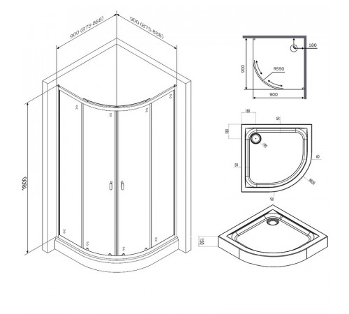 Душевой уголок AM.PM X-Joy Twin Slide 90х90 W88E-205-090MT64 профиль Хром матовый стекло прозрачное