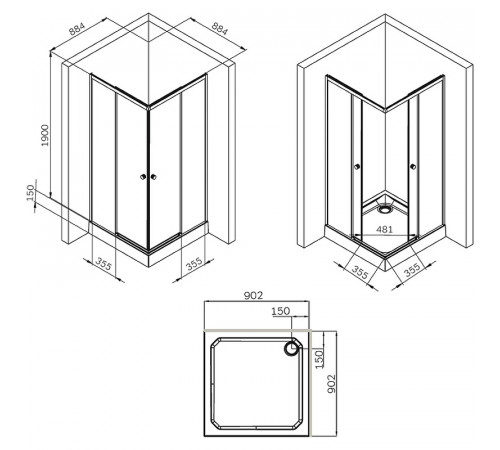 Душевой уголок AM.PM X-Joy 90х90 W94G-403-9090-МТ профиль Хром матовый стекло прозрачное