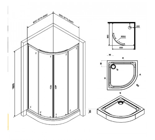 Душевой уголок AM.PM X-Joy Twin Slide 90х90 W88E-205-090BT64 профиль Черный матовый стекло прозрачное