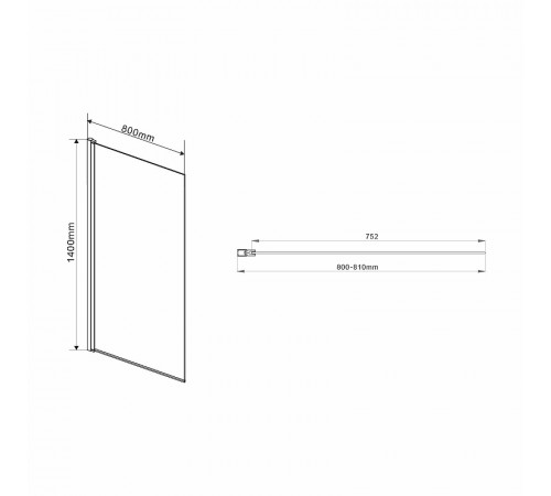 Шторка на ванну Vincea VSB 80х140 VSB-11800CGB профиль Черный матовый стекло тонированное