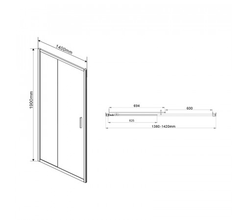 Душевая дверь Vincea Garda 140 VDS-1G140CLB профиль Черный стекло прозрачное