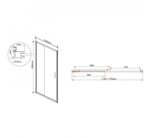 Душевая дверь Vincea Garda 115 VDS-1G115CLB профиль Черный стекло прозрачное