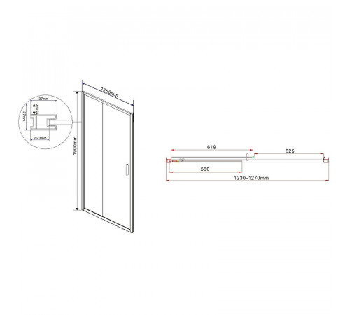 Душевая дверь Vincea Garda 125 VDS-1G125CLB профиль Черный стекло прозрачное