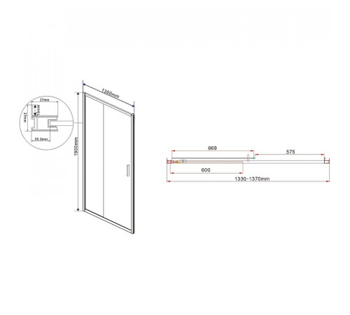 Душевая дверь Vincea Garda 135 VDS-1G135CLB профиль Черный стекло прозрачное