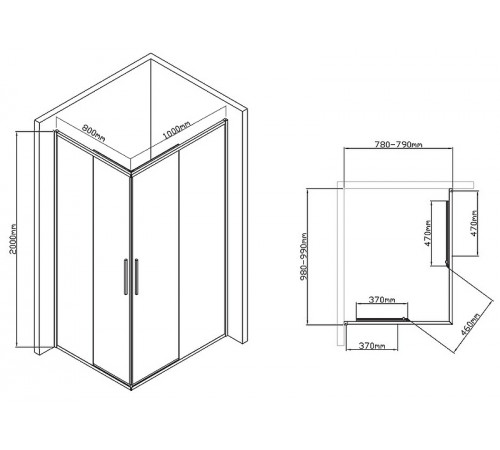 Душевой уголок Vincea Slim-U 100x80 VSS-2SU8010CLB профиль Черный матовый стекло прозрачное