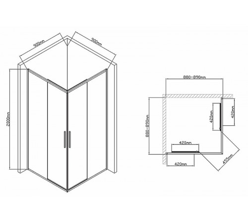 Душевой уголок Vincea Slim-U 90x90 VSS-2SU900CLB профиль Черный матовый стекло прозрачное