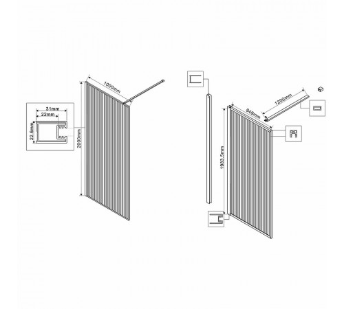 Душевая перегородка Vincea Walk-In 100 VSW-1HP100FLB профиль Черный матовый стекло рифленое